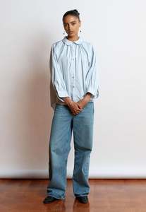 Mahsa: Dune Shirt - Cloud Grey Cotton Stripe