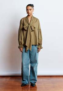 Mahsa: Bow Blouse - Kelp Cotton Voile