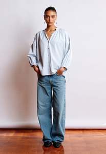Everyday Blouse - Cloud Grey Cotton Stripe