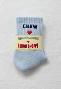 Embroidered Crew Socks - Sky Blue