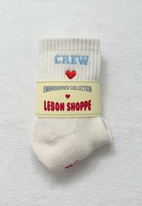 Socks: Embroidered Crew Socks - Vanilla