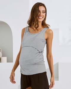 Maternity Casual Tops: Abbie Maternity/Nursing Tank Top in Navy Stripes