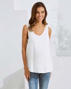 Maternity Casual Tops: Maternity Swing Tank with Nursing Access in White