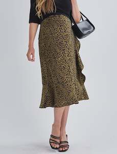Christie Maternity Wrap Midi Skirt in Khaki Leopard Print
