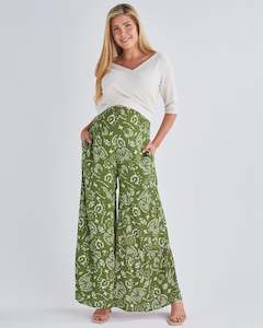 Stacie Wide Leg Maternity Pants in Green Paisley Print