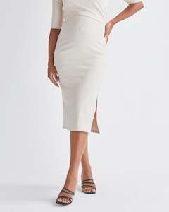 Maternity Work Skirts: Athena Maternity Pencil Midi Skirt In Cream