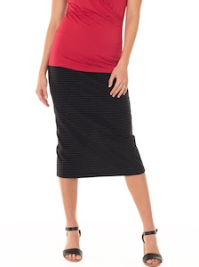 Maternity Midi Straight Cut Skirt - Black & Grey Marle Stripes