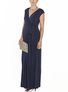 Maternity Petite Size: Long Nursing Friendly Maxi Party Dress - Navy
