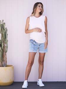 Maternity Jeans: Maternity Summer Denim Shorts - Blue
