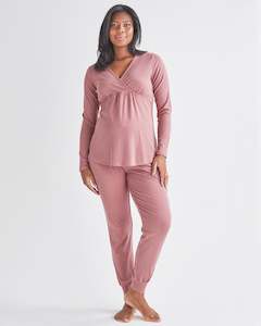 Sleepwear Sets: 2-Piece Winter Kyra L/S Maternity Loungewear set-Pink