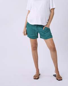 Maternity Shorts Sale: Maternity Linen Shorts In Vibrant Green