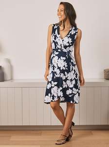 Maternity Wrap Dress in Navy & White Flowers