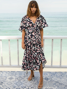 Maternity Floral Dress: Cara Maternity Baby Shower Dress in Navy Floral Print