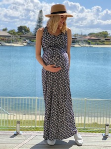 Maternity Maxi Dresses: Maternity Maxi Dress in Navy Print