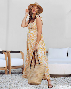 Chelsea Maternity Ruffled Maxi Dress in Yellow Animal Print