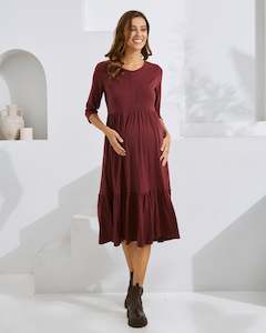 Maternity Midi Dress: Essential Maternity Midi Dress in Burgundy