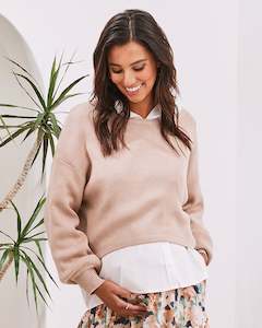 Sylvie Luxury Maternity Knitted Cropped Jumper - Dusty Pink