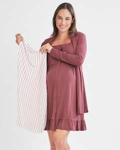 Hospital Essentials: 3-piece Maternity Hospital Delivery Gown Set - Burgundy