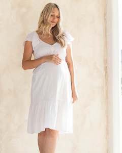 Baby Shower Dresses: Élodie Maternity Short Sundress in White