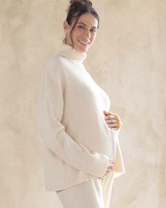 Chloe Maternity Turtle Neck Knitted Jumper with Oversized Sleeves in Cream