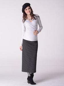 Maternity Skirt in Tube Style in Black/Snow Stripe