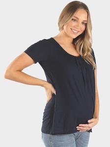 Sold Out: Maternity & Nursing Petal Front Short Sleeve Top in Navy