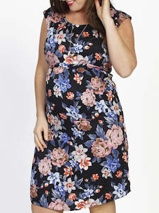 Maternity Tie Back Short Sleeve Chiffon Dress - Floral Print