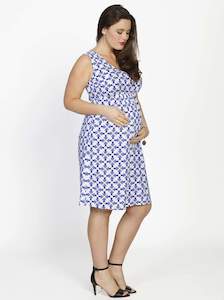 V-Neck  Sleeveless Dress in Blue Print