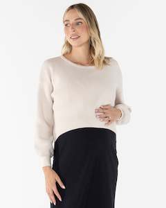 Angel Maternity Brand: Sylvie Luxury Maternity Knitted Cropped Jumper - Bone