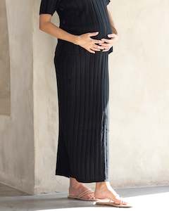 Maternity Work Skirts: Zélie Wide Rib Maternity Midi Skirt in Black