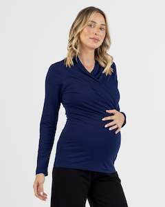 Inès Maternity Crossover Bamboo Top - Navy