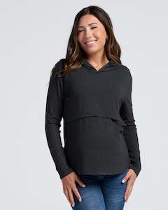 Maternity Casual Tops: Maternity & Nursing Hoodie Breastfeeding Jumper - Charcoal