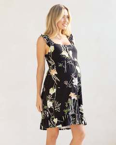 Grace Hospital Birthing Gown with Nursing Access - Black Floral Print