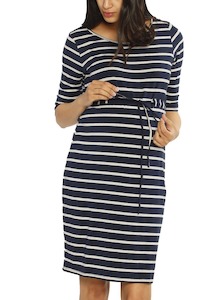 The Mummy Drawstring Half Sleeve Dress - Navy & White Stripes