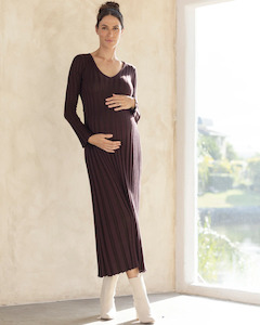 Victoire Maternity Knit Bodycon Dress in Dark Brown
