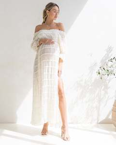 Baby Shower Dresses: Mariana Sheer Maternity Photoshoot Dress in White