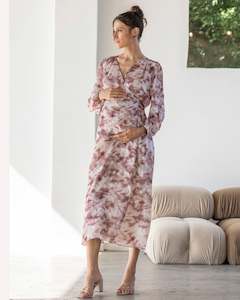 Elise Baby Shower Maternity Wrap Dress in Red Print