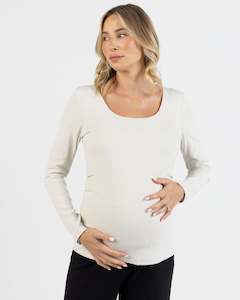 Maternity Essential Long Sleeve Rib Top in White