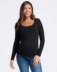 Maternity Essential Long Sleeve Rib Top in Black