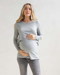 Leonie Maternity/ Nursing Flip Panel Top in Marl Grey