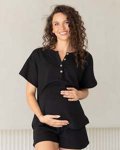 Hospital Stay: Amara Maternity Cotton Blend Lounge Top in Black