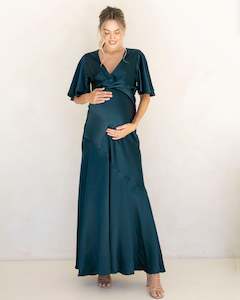 Camille Maternity V Neck Evening Dress in Hunter Green