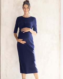 Maternity Party Dress: Annabella Maternity Knit Midi Dress in Navy