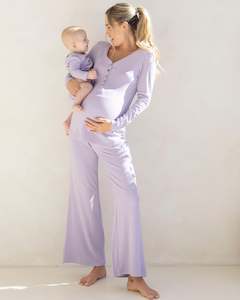Sleepwear Sets: 3-Piece Isabelle Maternity Sleepwear Set - Lavender