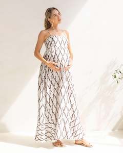 Clemence Maternity Summer Maxi Dress in Cross Print