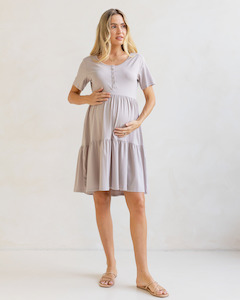 Lilou Maternity Button Front Dress in Grey Mushroom