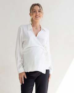 Lea Wrap Maternity White Work Shirt