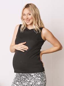 Maternity Ribbed Black Sleeveless Top