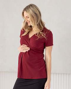 Bree Maternity Crossover Work Top - Burgundy