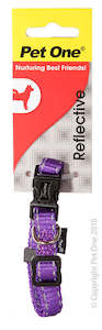 Pet One Collar - Reflective Nylon Adjustable 10mm 17-26cm Purple